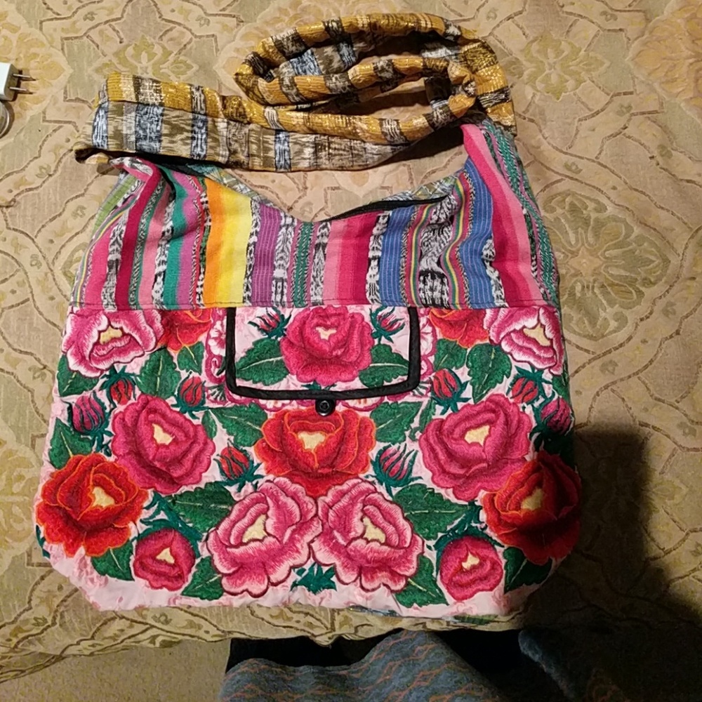 Colorful embroidered cross body bag